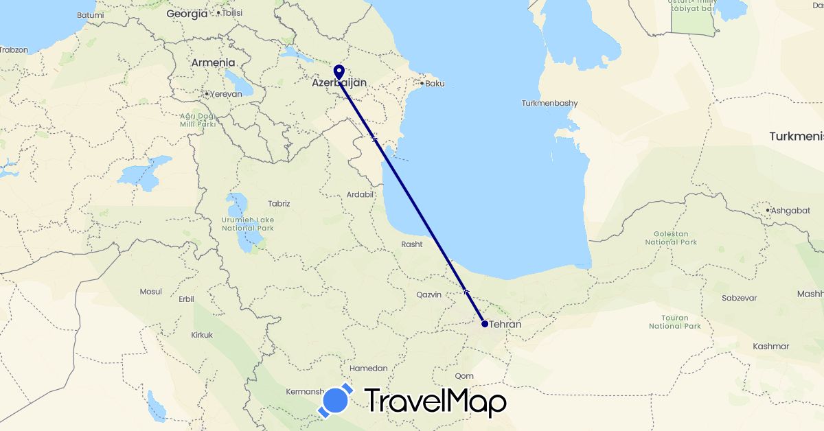 TravelMap itinerary: driving in Azerbaijan, Iran (Asia)